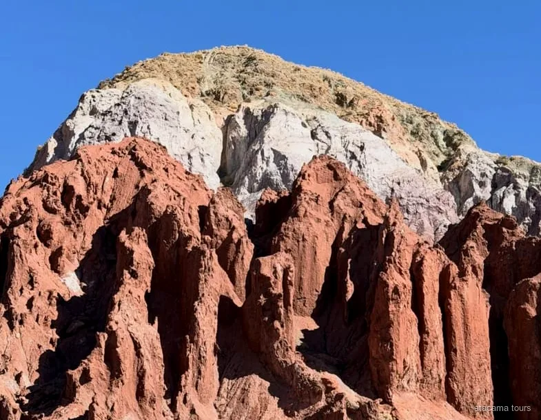 Tour à la Vallée Arc-en-ciel, formations rocheuses rouges et vertes stratifiées au Valle del Arcoiris